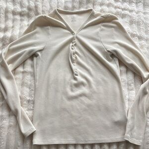 American Eagle Outfitters Cream Textured waffle top size M